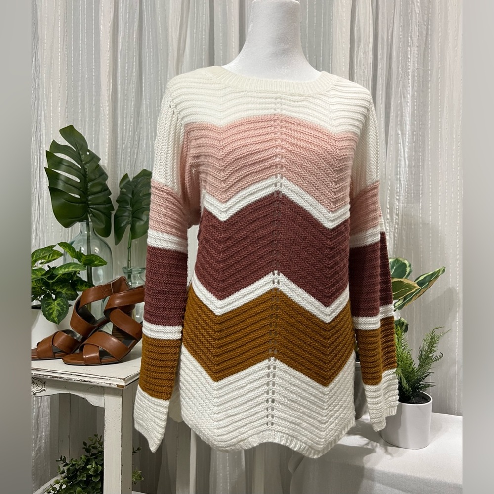 SOLD Full Circle Trends Striped Sweater in Warm Winter Colors Size Large
